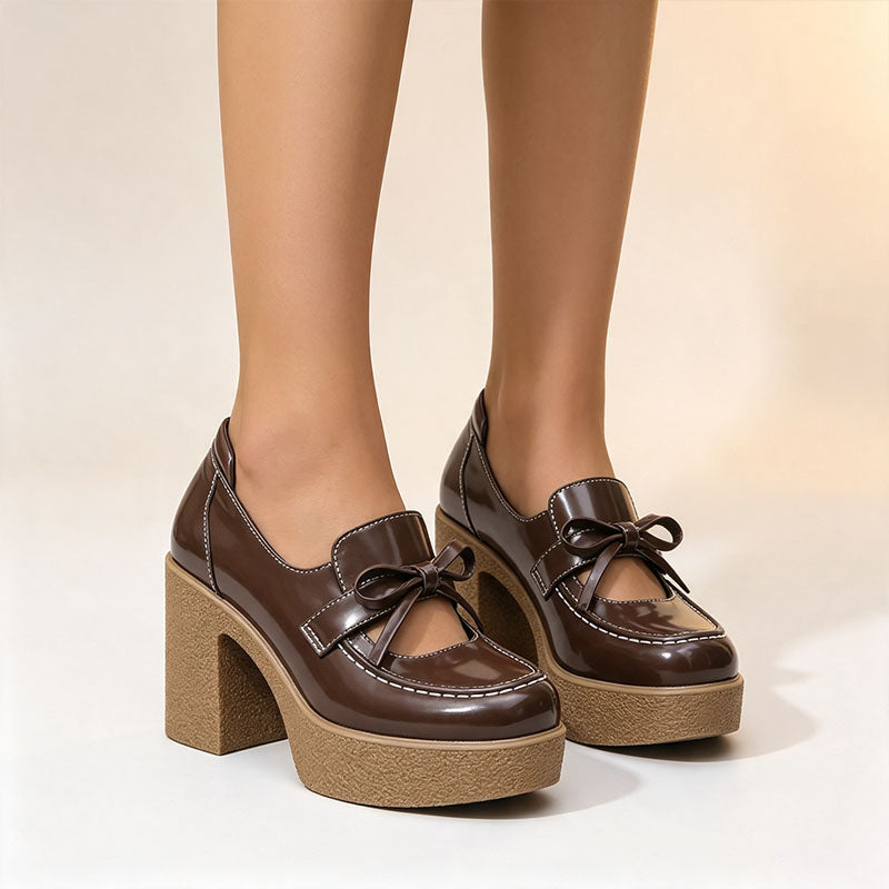 Retro bow platform high heels