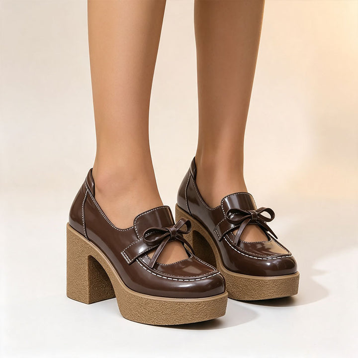 Retro bow platform high heels
