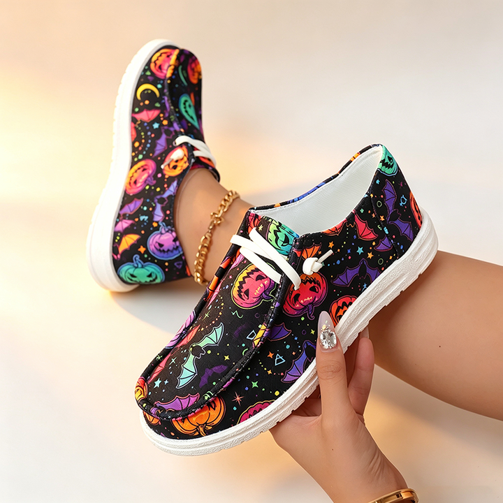 Halloween Skull and Pumpkin Print Slip-On Canvas Shoes