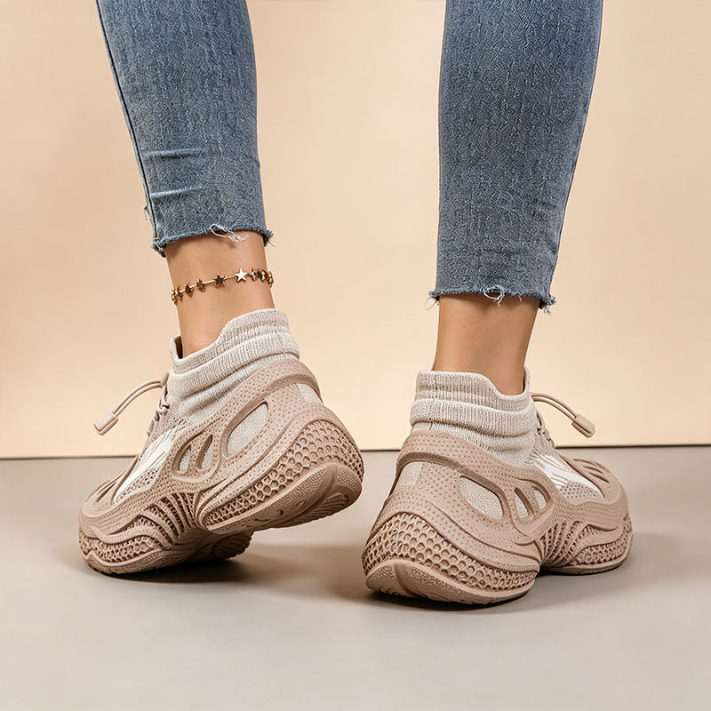 Stylish drawstring mesh platform sneakers