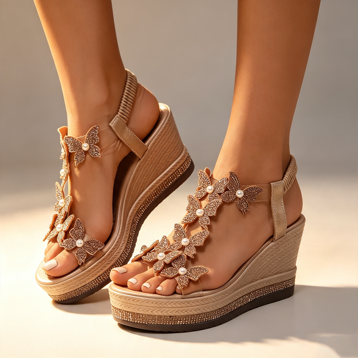 Butterfly Pearl Wedge Sandals