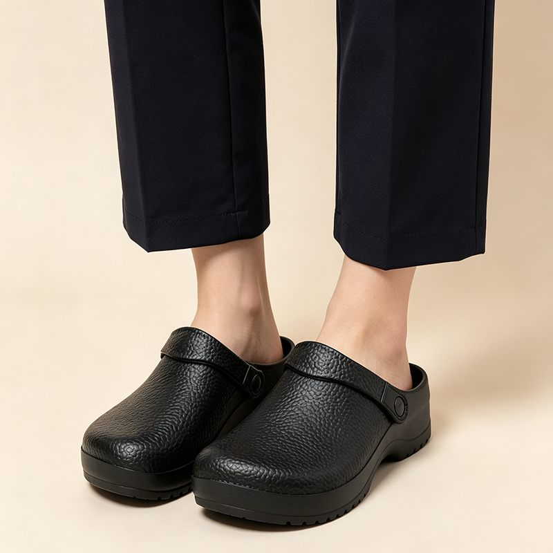 Black Textured Non-Slip Chef Clogs