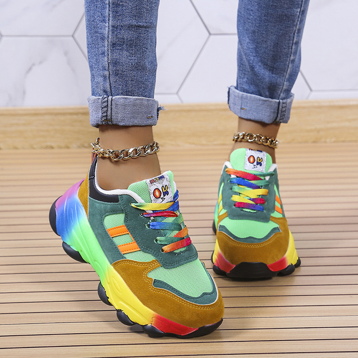 Rainbow Gradient Platform Lace-Up Sneakers