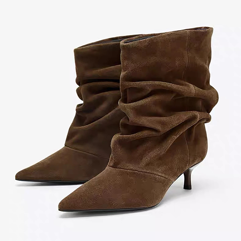 Slouchy Pointed Toe Kitten Heel Ankle Boots
