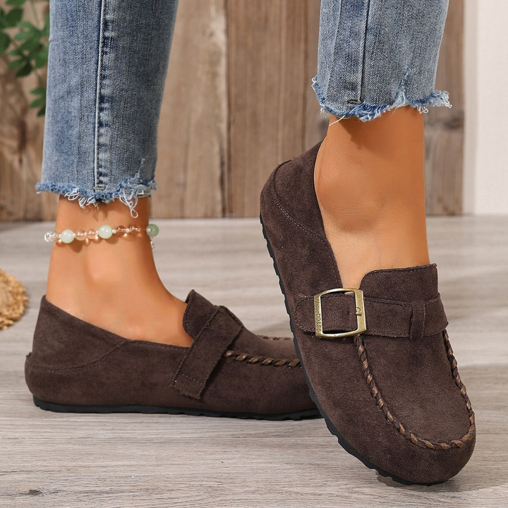 Women Buckle Detail Casual Flat Loafers