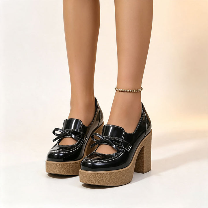 Retro bow platform high heels