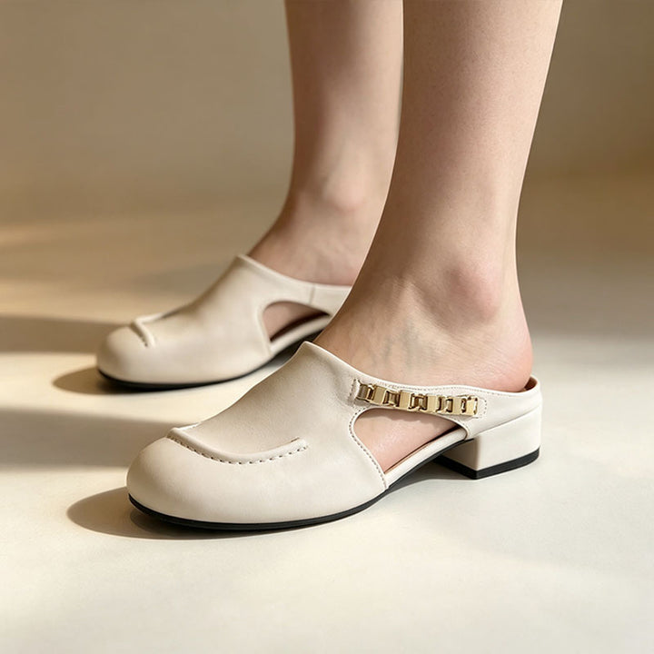 Casual Cut-Out Block-Heel Mules
