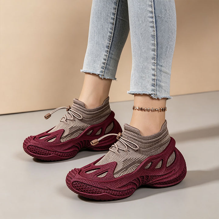 Stylish drawstring mesh platform sneakers