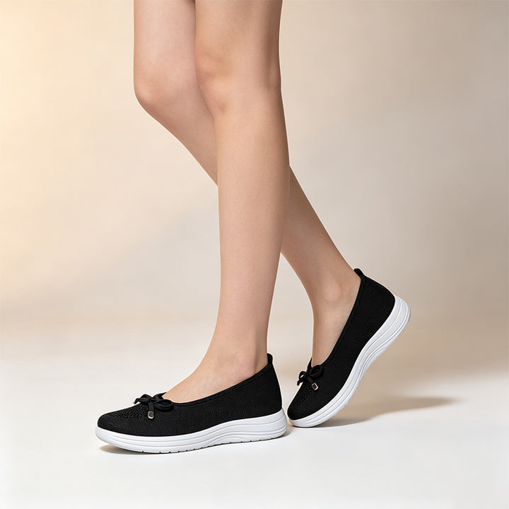 Women Bow Knit Slip On Wedge Casual Shoes