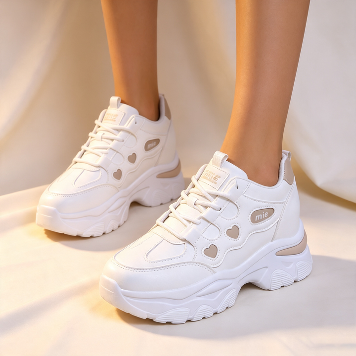 Soft Heart Detail Hidden Wedge Platform Sneakers