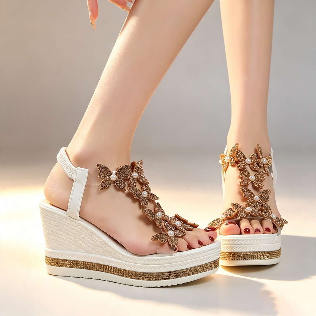 Butterfly Pearl Wedge Sandals