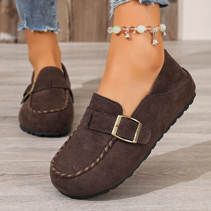 Women Buckle Detail Casual Flat Loafers