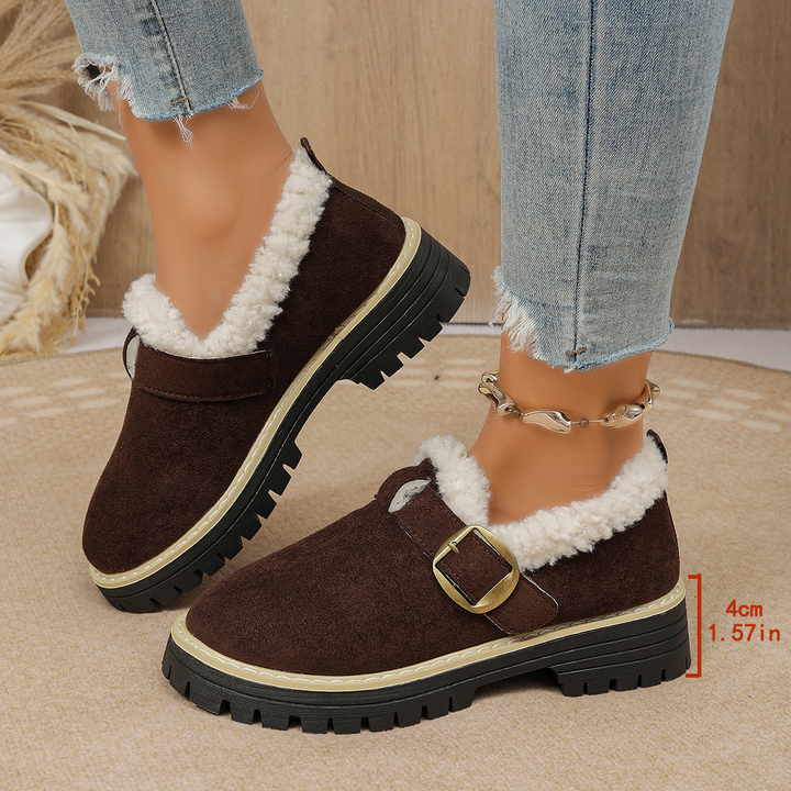 Women Fleece Lined Buckle Platform Loafers