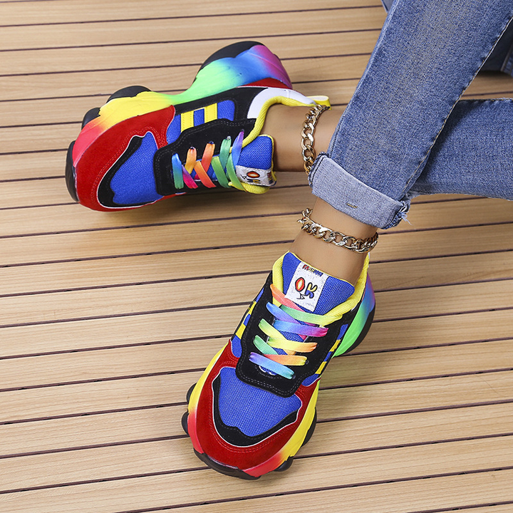 Rainbow Gradient Platform Lace-Up Sneakers