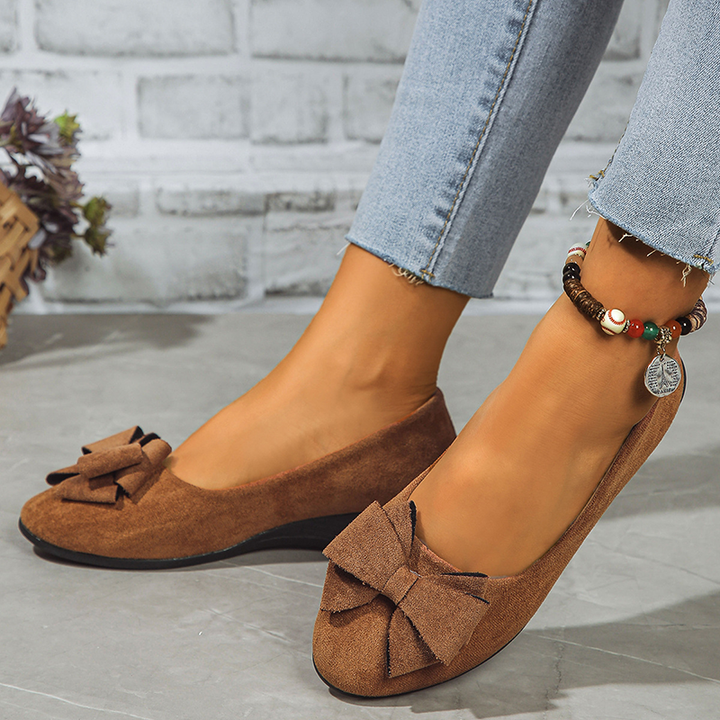 Round Toe Bow Decor Wedge Shoes