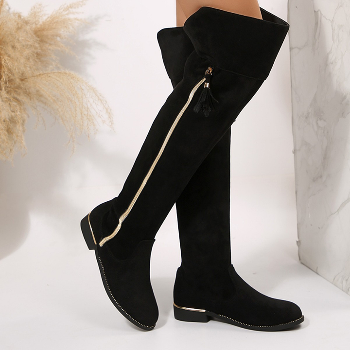 Tassel Zip Side Over The Knee Suede Boots