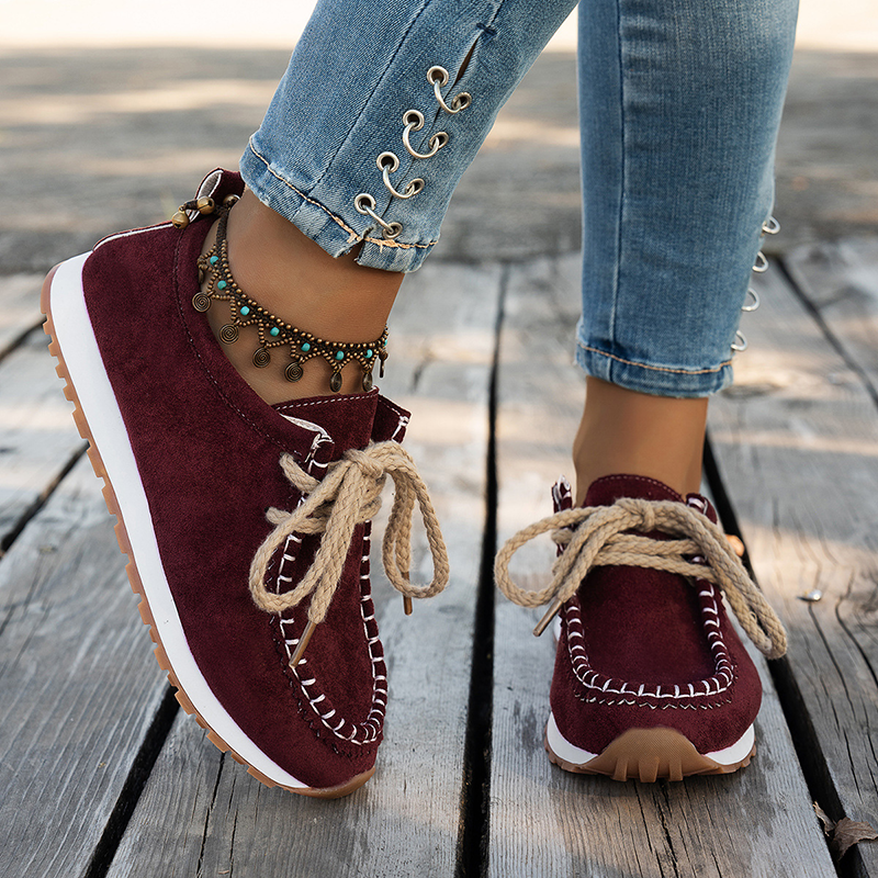 Contrast Stitched Lace-Up Casual Sneakers