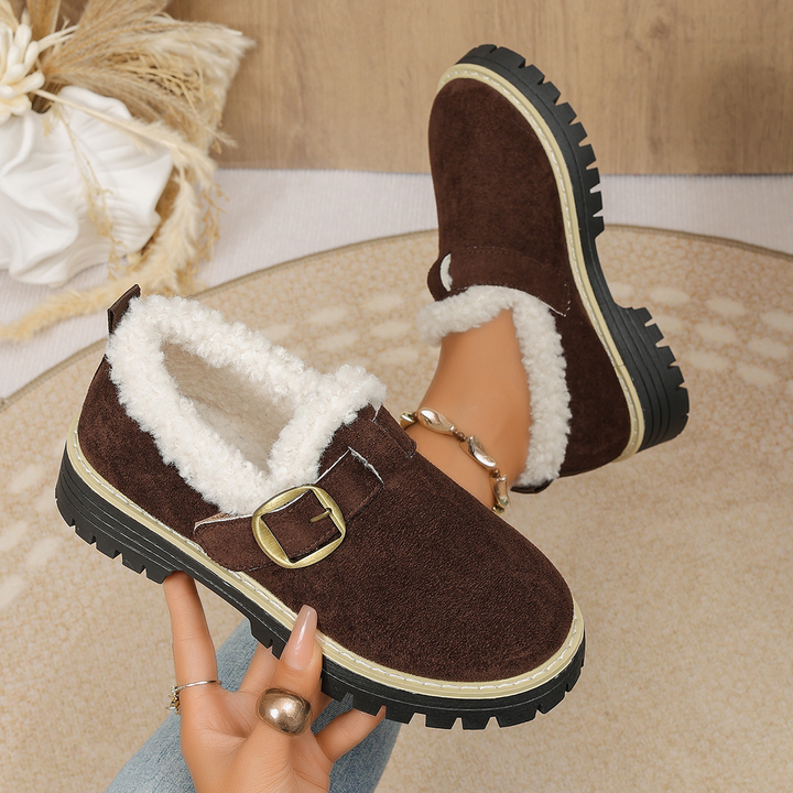 Women Fleece Lined Buckle Platform Loafers
