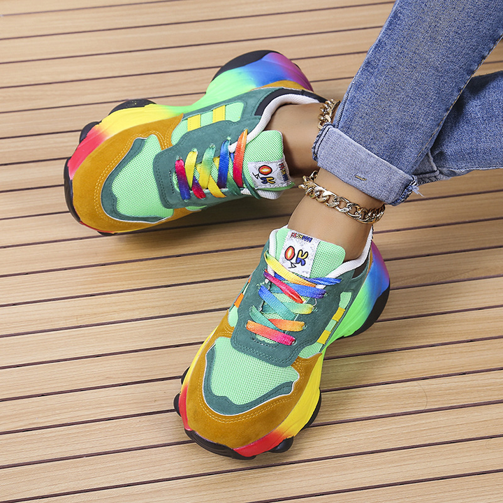 Rainbow Gradient Platform Lace-Up Sneakers