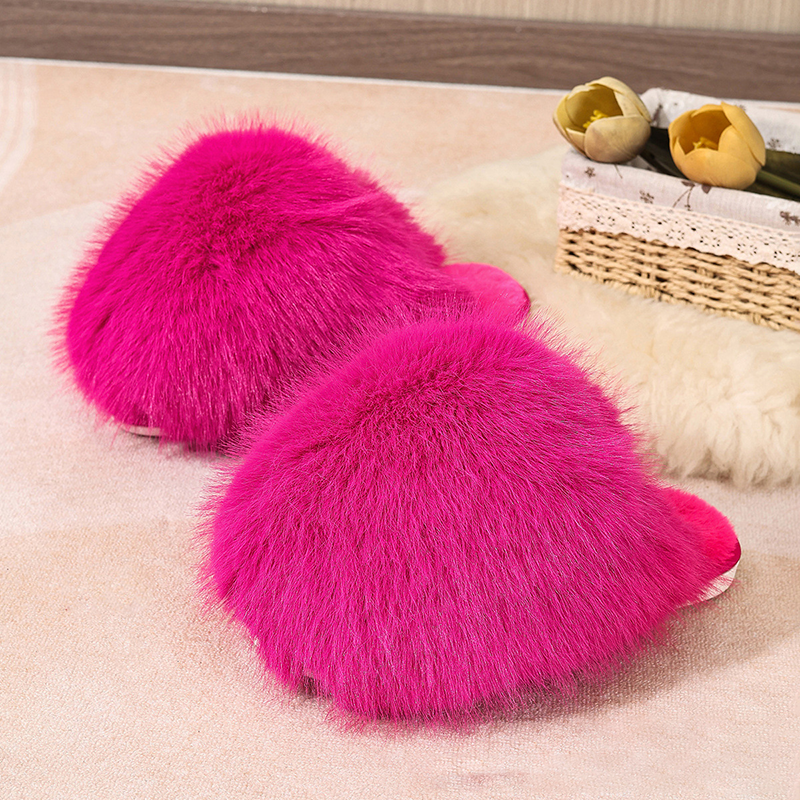 Plush flat indoor slippers