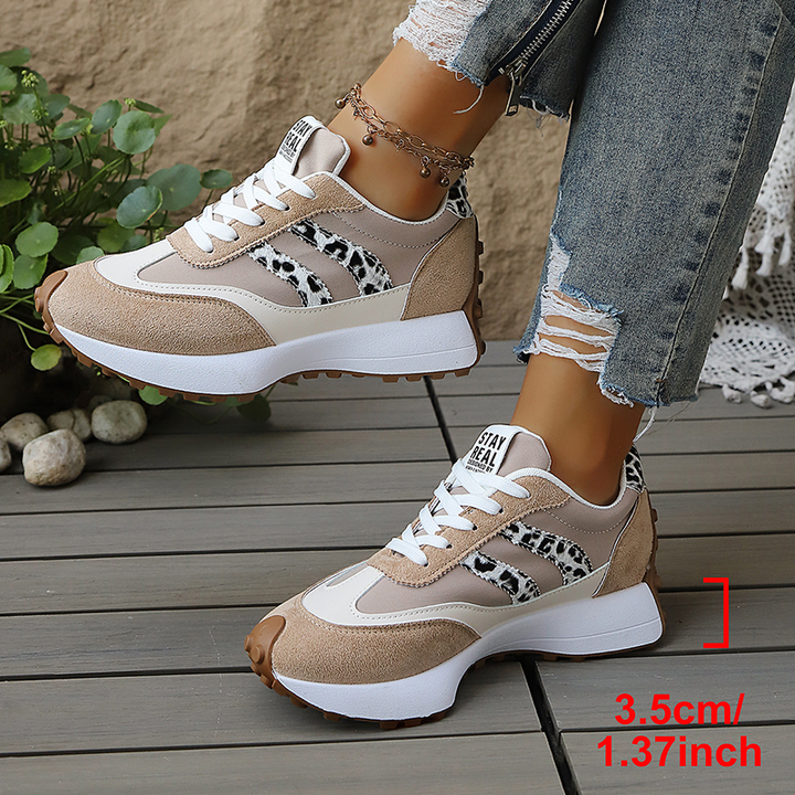 Lace-up platform retro leopard and stripe casual sneakers