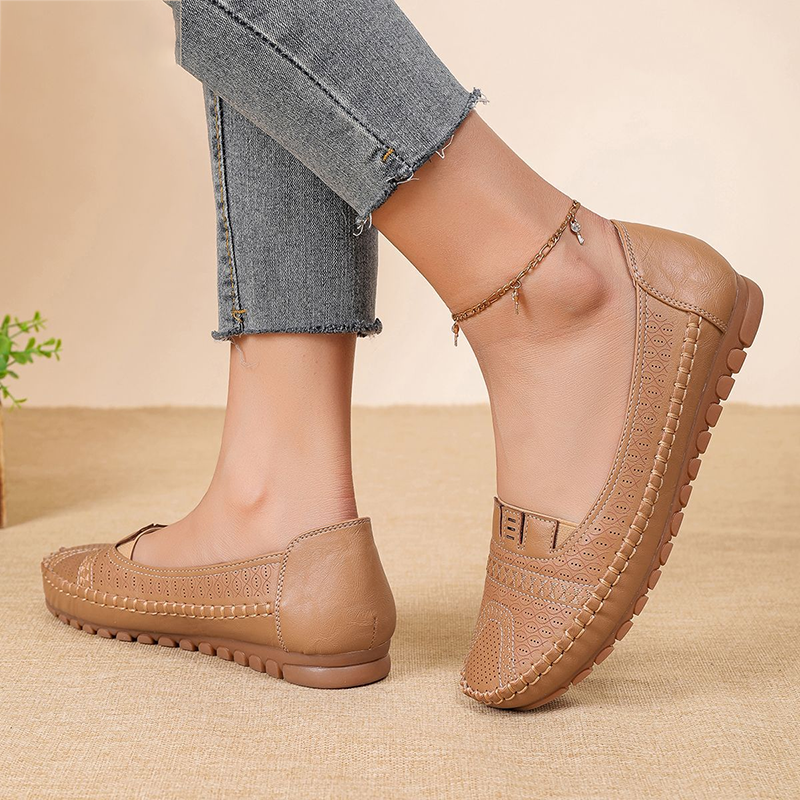 Perforated Slip-On Soft Leather Loafer Flats
