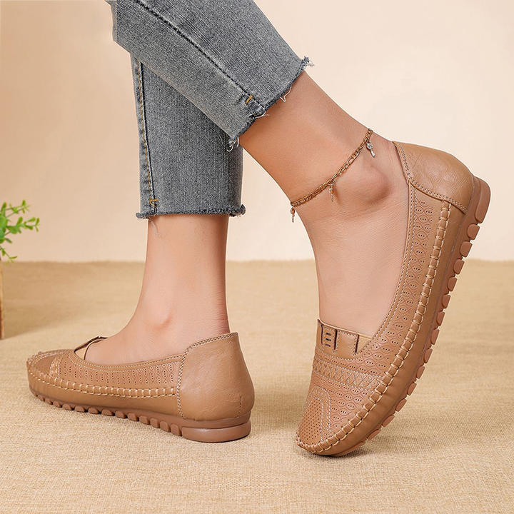 Perforated Slip-On Soft Leather Loafer Flats