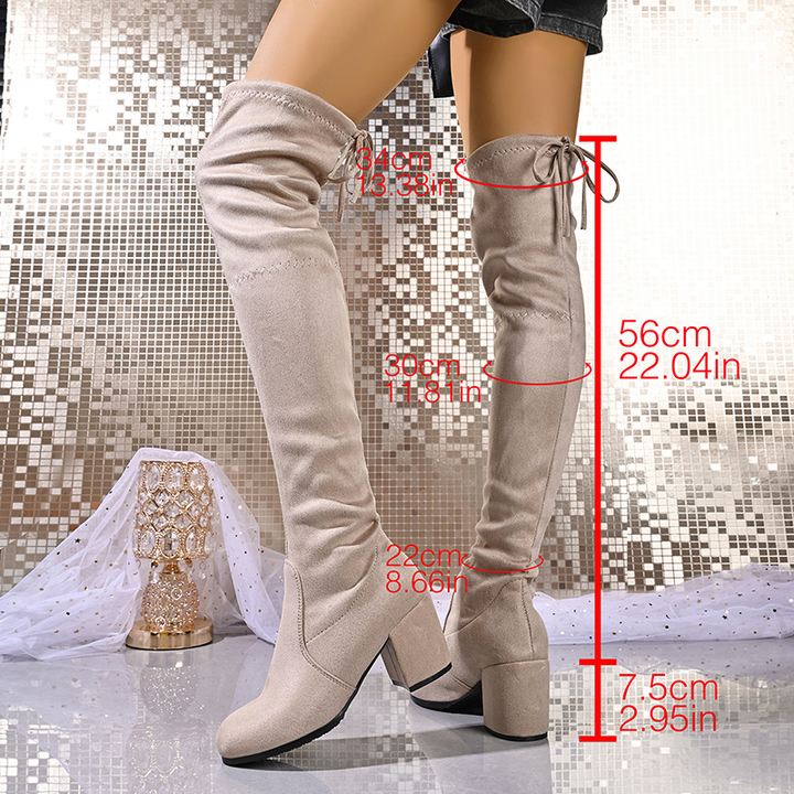 Drawstring block-heel over-the-knee boots