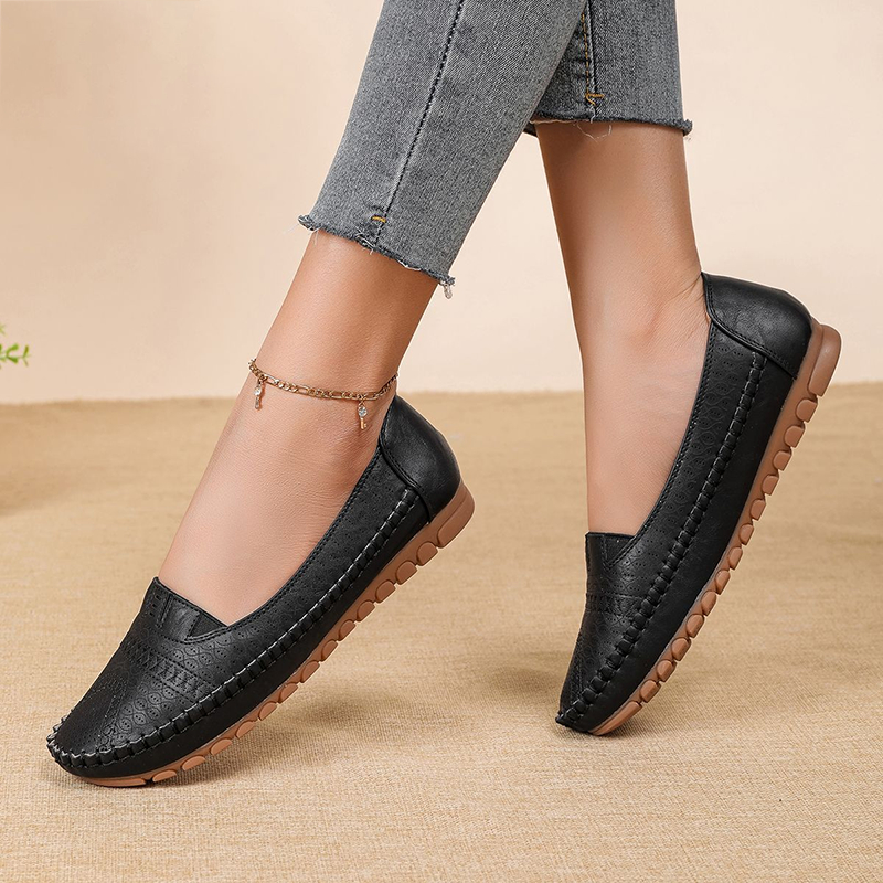 Perforated Slip-On Soft Leather Loafer Flats