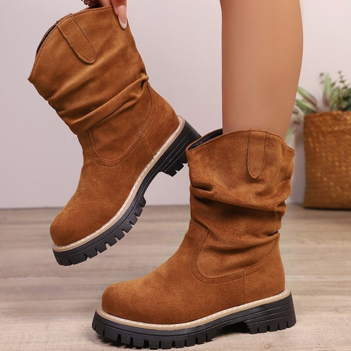 Slouchy Shaft Platform Mid Calf Boots