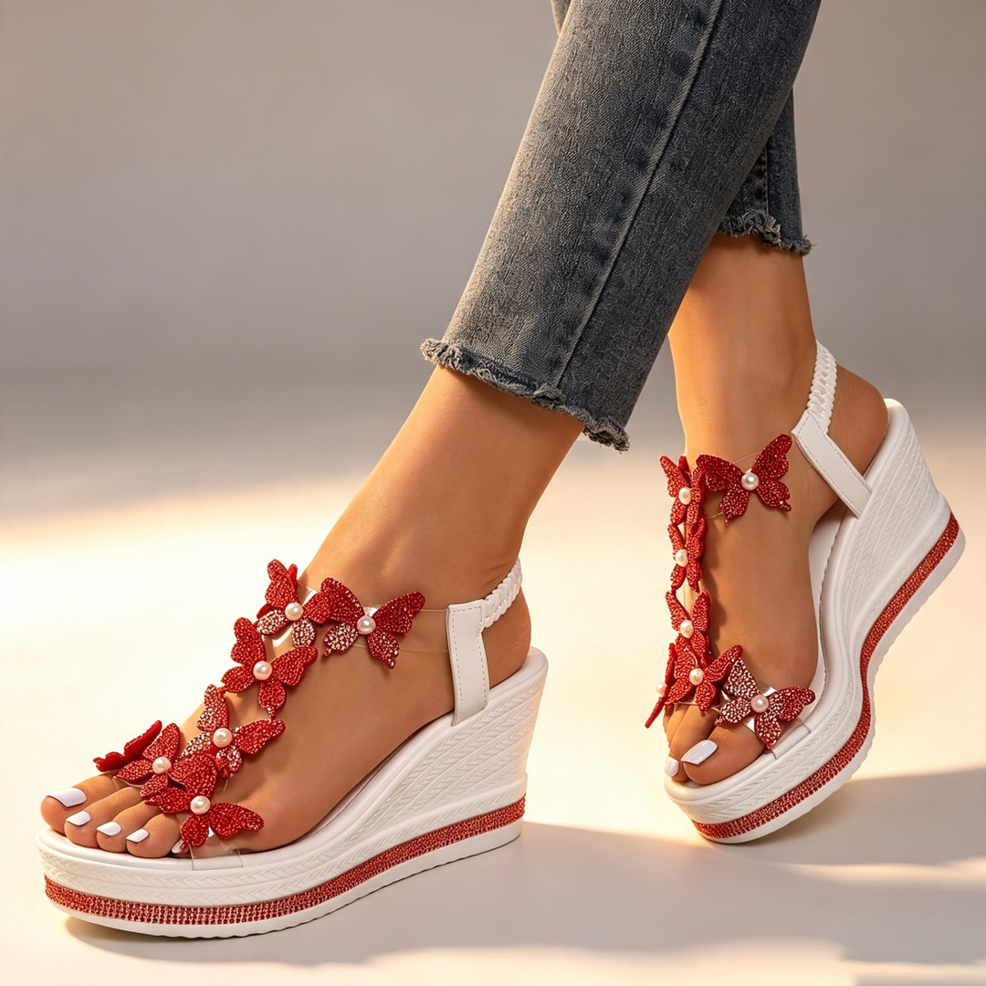 Butterfly Pearl Wedge Sandals