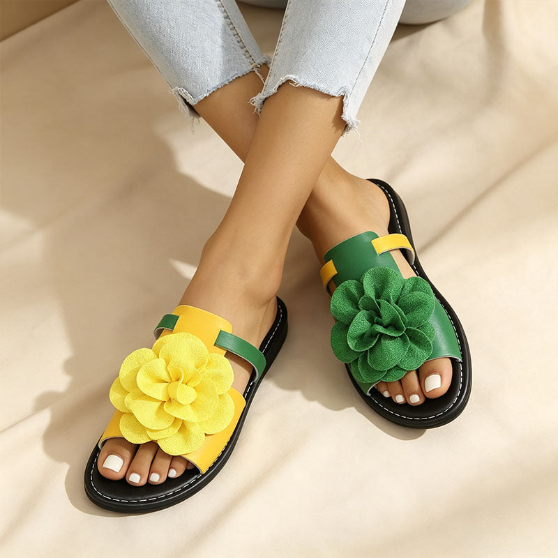 Color-block floral sandals
