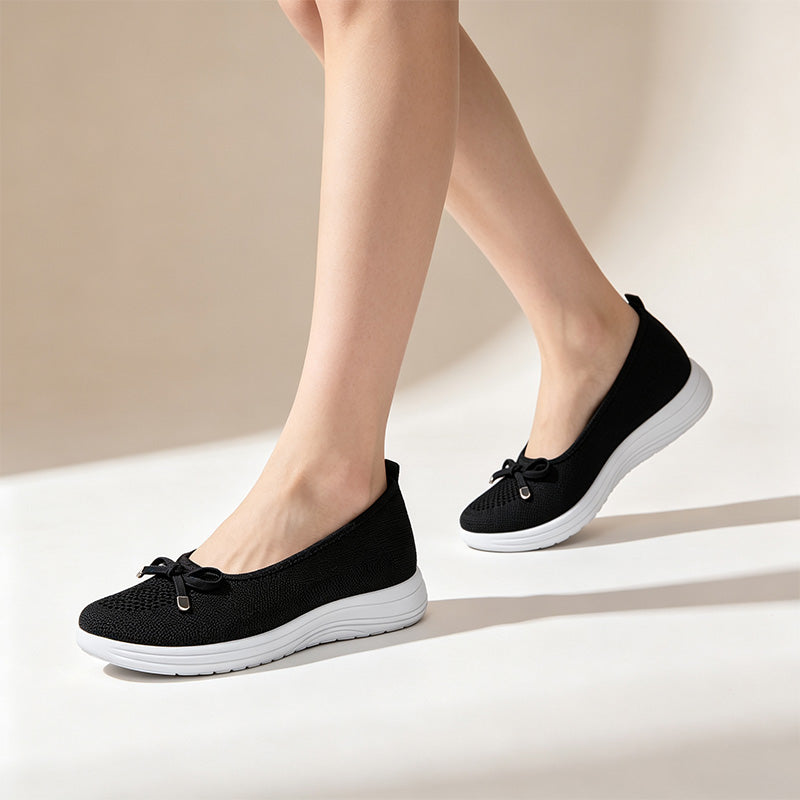Women Bow Knit Slip On Wedge Casual Shoes