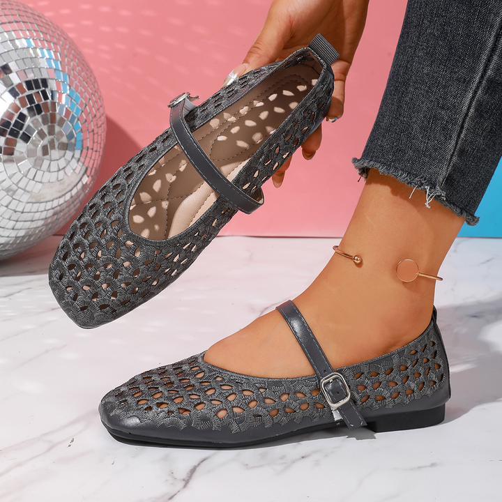 Buckle Strap Hollow Flat Sandals