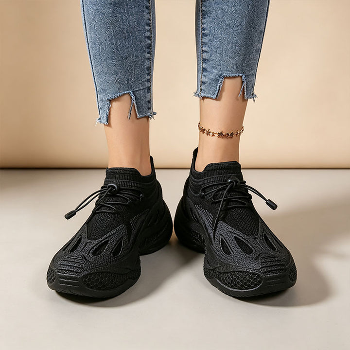Stylish drawstring mesh platform sneakers