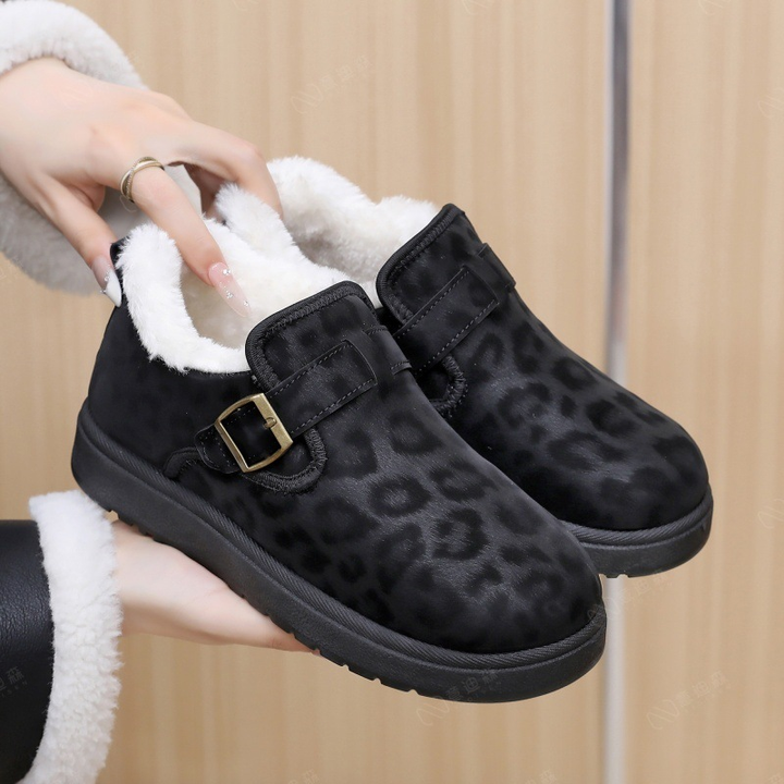 Leopard Print Fleece Lined Buckle Winter Booties