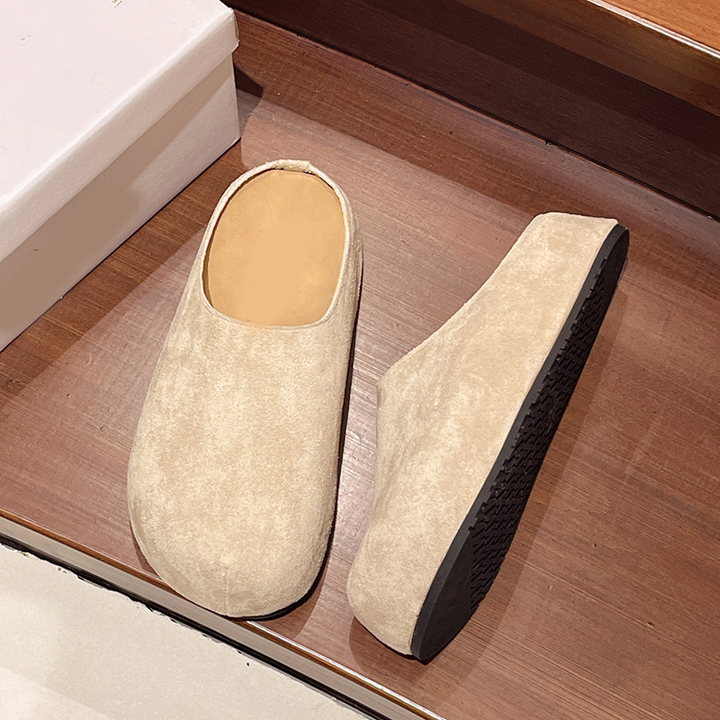 Retro-Chic Platform Suede Backless Slippers with Hidden Height-Increasing Feature
