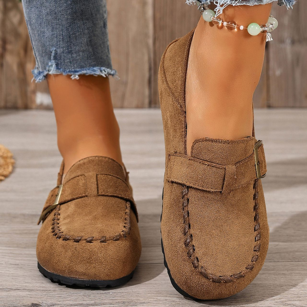 Women Buckle Detail Casual Flat Loafers