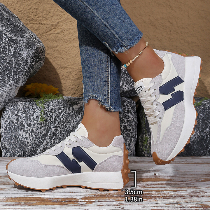 Retro Color Block Platform Sneakers for Women