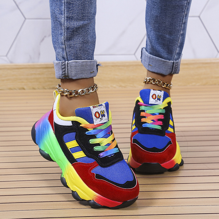 Rainbow Gradient Platform Lace-Up Sneakers