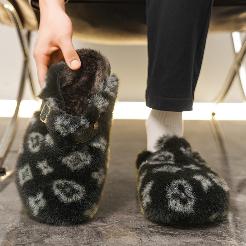 Fluffy Pattern Mules with Buckle