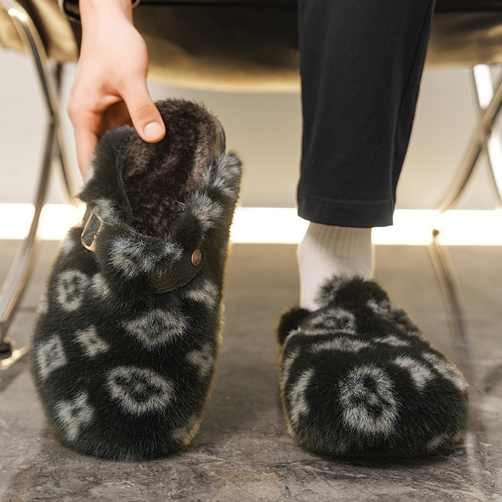 Fluffy Pattern Mules with Buckle