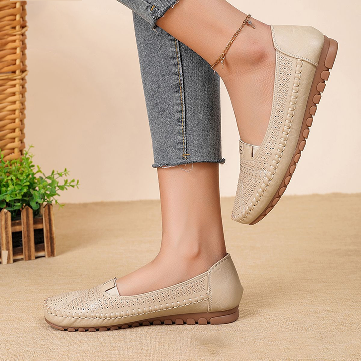 Perforated Slip-On Soft Leather Loafer Flats