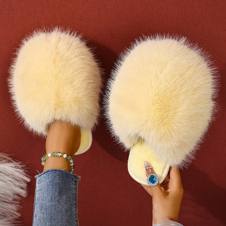 Plush flat indoor slippers