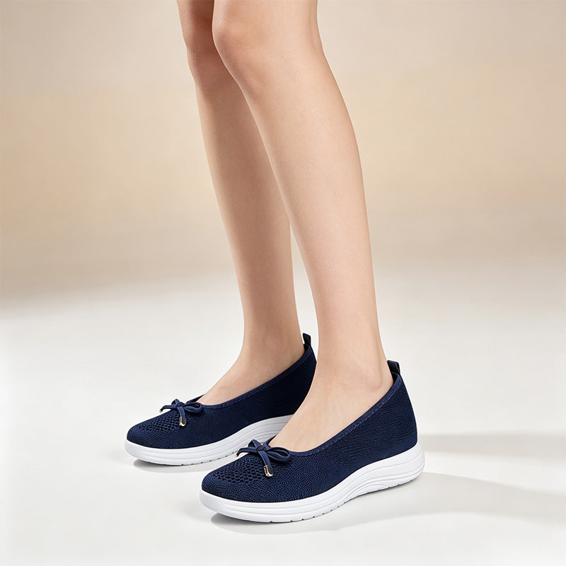 Women Bow Knit Slip On Wedge Casual Shoes