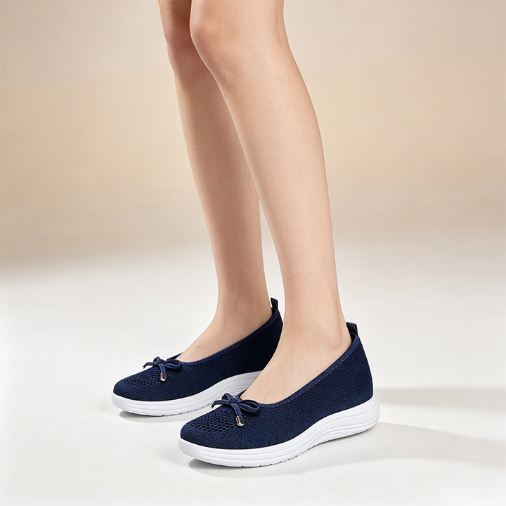 Women Bow Knit Slip On Wedge Casual Shoes