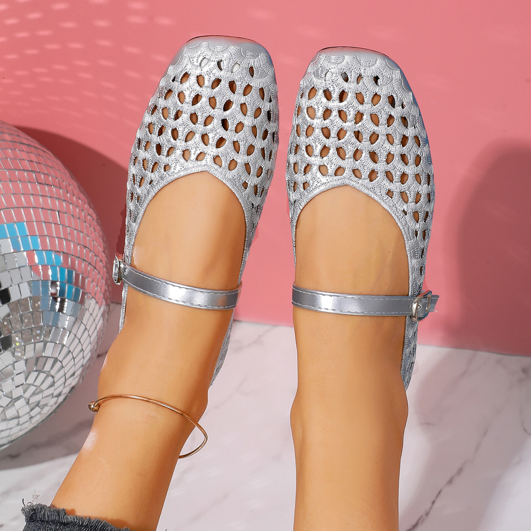 Buckle Strap Hollow Flat Sandals