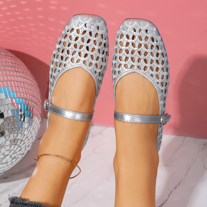 Buckle Strap Hollow Flat Sandals