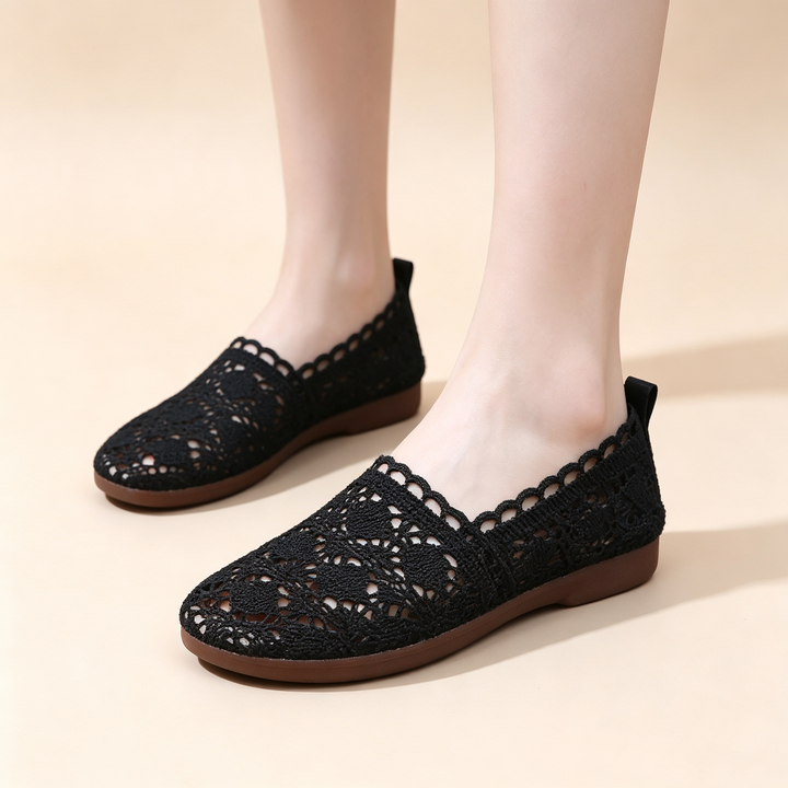 Breathable Hollow Mesh Lace Soft Sole Casual Slip Ons Flat Shoes