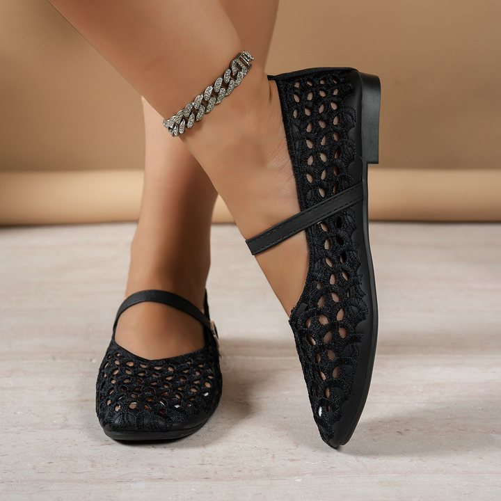 Buckle Strap Hollow Flat Sandals